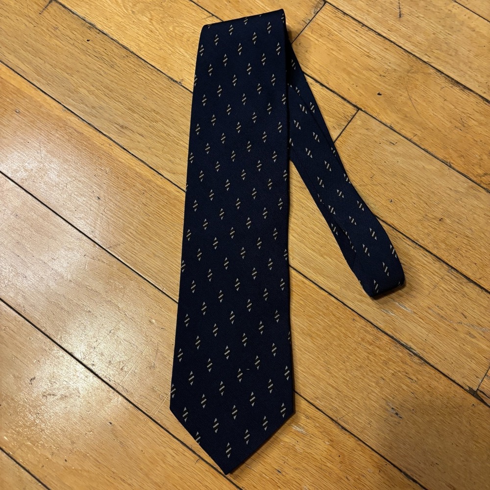 Giorgio Armani Cravatte Vintage Silk Wool Tie Made Italy 80s Navy Geometric